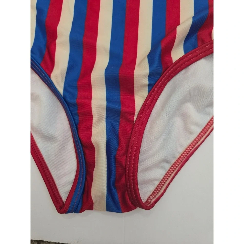 Cat & Jack Girls One Piece Swimsuit Red White Blue Striped UPF 50+ NWT 0-3M